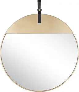 Round Wall Mirror on Strap 60 cm, Shumee — Metal Frame, Gold Finish