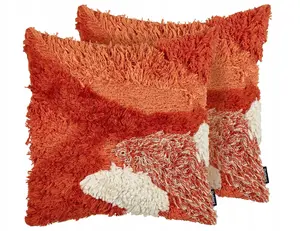 Decorative cushion set Beliani SAGENIA cotton 45 x 45 cm, orange abstract pattern, set of 2
