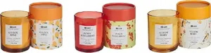 Scented Candle Set Beliani COLORFUL BARREL — 3 candles: Peach, Red Currant/Physalis, Golden Apple