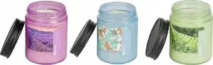 Scented Soy Candles Set Beliani FRUITY BLOOM — 3 candles: White Tea, Lavender, Jasmine