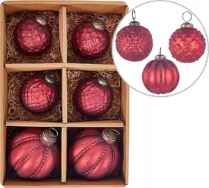 Set of 6 Glass Christmas Baubles Beliani ARGENTIN — Red (set of 6)