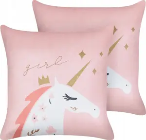 Set of 2 Velour Cushions Beliani UNIOLA Pink - decorative throw pillows, soft velour covers