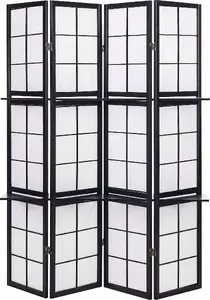 Room divider 4-panel folding wooden screen Beliani GOMAGOI 170 x 120 cm black