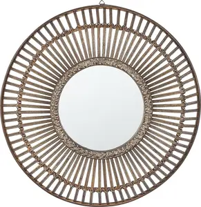 Wall mirror Shumee BLASITO round bamboo frame 66 cm dark wood