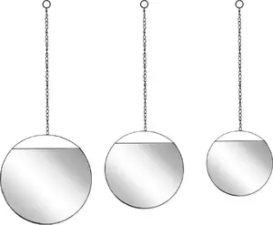 Wall mirror set Shumee ODOS — 3 round metal mirrors on chains (24, 29, 33 cm) black