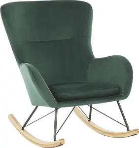 Armchair Rocking Chair Beliani ELLAN — green velvet upholstery, metal base