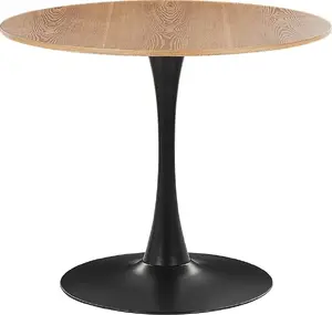 Dining table Beliani BOCA round 90 cm light wood tabletop with black base