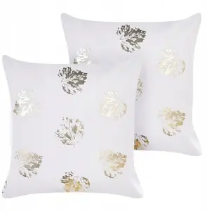 Decorative Velvet Throw Cushions Beliani GOLDENROD 2-pack, leaf pattern, 45 x 45 cm, white