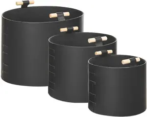 Laundry Basket Set Beliani 3-piece, Black – fabric hampers with removable liners