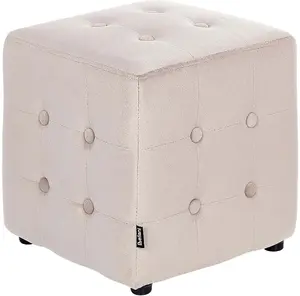 Pouf Beliani WISCONSIN in light beige velvet, round upholstered footstool