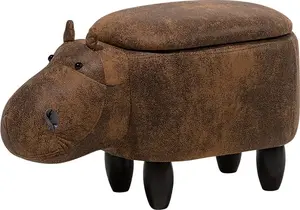 Пуф с местом для хранения Beliani HIPPO коричневый – Обитый пуф в виде животного с выдвижным отсеком