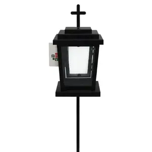 Металлический фонарь BESK 11×11×19 см с кольцом и крестом на шесте, шток 26 см
