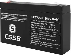 Ģeļa uzlādējamais akumulators CSSB LX670CS 6V 7Ah
