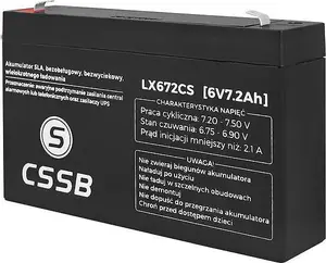 Akumulators CSSB gēla 6V 7.2Ah, hermētisks uzlādējams (modelis LX672CS)