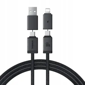 USB-C uz USB-C kabelis Baseus Versatile 60W ar USB-A un Lightning adapteriem, 1 m, melns