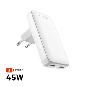 Travel charger FIXED Slim Traveller 2x USB-C GaN 45W with world adapters, white