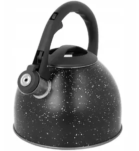 Stainless steel kettle with whistle Brunbeste BB-2440, 2.5 L, induction & gas, black marble finish