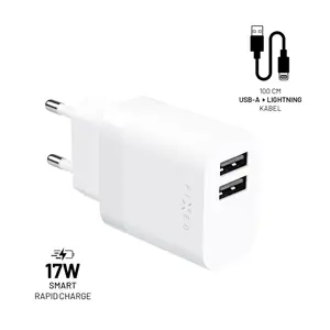 Сетевое зарядное устройство FIXED Dual USB 17W с кабелем USB/Lightning 1 м, белое