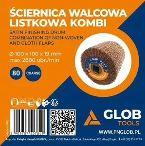 Abrasive flap wheel Glob TOOLS kombi 100 x 100 x 19 mm coarse 80 grit for satinizing