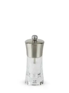 Salt grinder PEUGEOT Ouessant — acrylic and stainless steel housing, transparent, 140 mm height