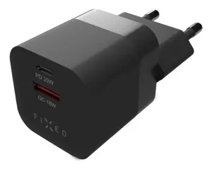 Сетевое зарядное устройство FIXED FIXC20M-CU-BK для ноутбука, смартфона, планшета — 20 Вт, USB-A + USB-C, 100–240 В, чёрный