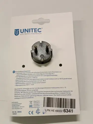 Unitec pārmērīgas strāvas ierobežotājs EC/693326341 (250V~, 16A) Photo 2