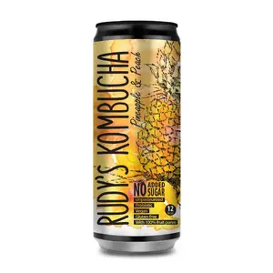 Kombucha dzēriens Rudy's Kombucha Ananāss & Persiks, bundža 0,33 l