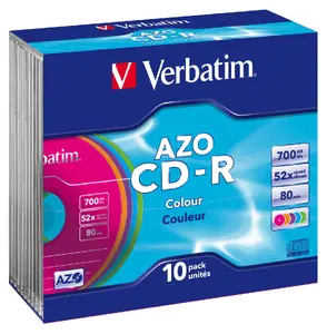 VERBATIM CD-R AZO Colours 700 МБ 48x 10 шт в slimcase