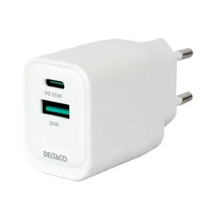 Зарядное устройство DELTACO USB-C USBC-AC159, 35 Вт, 1x USB-C, для дома, белое