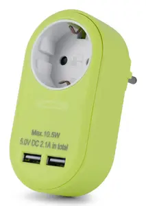Сетевой адаптер ENTAC EPAG-1EE-2USB-L — 1 заземл. розетка Type F + 2 USB (всего 2.1A), лайм