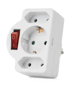 Power adapter ENTAC EPAG-1EE2E-SW — 3 sockets (1 earthed Type F, 2 Euro Type C) with switch, straight plug, 66×92 mm
