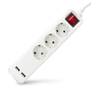 Удлинитель ENTAC S1 — 3 розетки с выключателем, кабель 1.5 м, 3G1.5, 2 USB, 250 В, 3680 Вт, белый