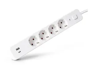Удлинитель Entac D2 — 4 розетки Type F, выключатель, кабель 1.5 м, 1×USB-A и 1×USB-C, 3680 Вт