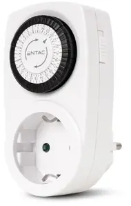 Mechanical Timer ENTAC EMT24-1E, 24-hour dial, 24 programs, 230 V, 16 A, white or black, 45×40×88 mm