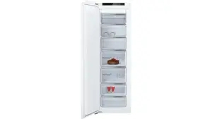 Upright built-in freezer NEFF GI7813CE0 — 212 L capacity, NoFrost, 4-star, 13.8 kg/24h, left hinge, white