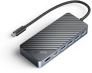 Docking Station ORICO OM28PR-G2-BK-EP — USB-C hub with M.2 NVMe/SATA enclosure, USB-A/C 10Gbps, HDMI 4K, PD 100W, RJ45