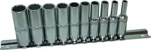 Набор головок Asta длинные ручные 12-гр. 1/4" на шине, размеры 4–13 мм
