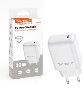 Lādētājs Teltech TCH-04 USB‑C 30W balts — tīkla lādētājs 1× USB Type‑C