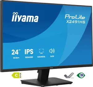 iiyama ProLite X2491HS-B1 Computer Monitor 23.8 Inches Full HD IPS LCD Black 1920 x 1080 Pixels Built-in Speakers HDMI DisplayPort VESA