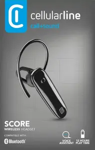 Austiņas Cellularline SCORE Ergonomic mono Bluetooth ar noņemamu auss āķi, in-ear, 54 g, kabelis 0.15 m, melna