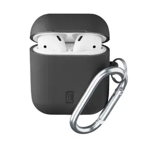 Case for AirPods 1 & 2 Cellularline Bounce — soft-touch silicone, black, with hook, 45×24×55 mm