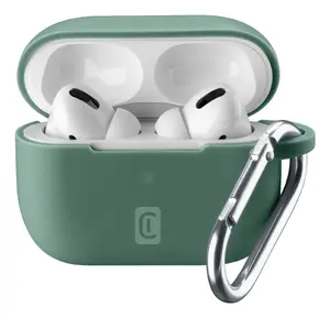 Soft touch silicone case with hook for AirPods Pro — Cellularline Bounce, green, 16×40×48 mm