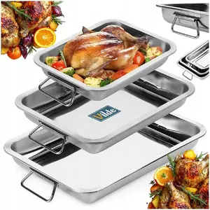 Baking Trays Vilde ORI_279007 Steel Rectangular with Handles, Set of 3
