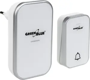 Wireless kinetic doorbell GreenBlue GB157 W — battery-free, 38 melodies, white, range up to 200 m, IP44