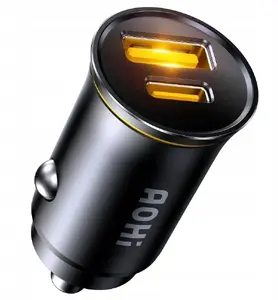 Auto lādētājs AOHI Superauto PD 65W — 1× USB-C PD, 1× USB-A