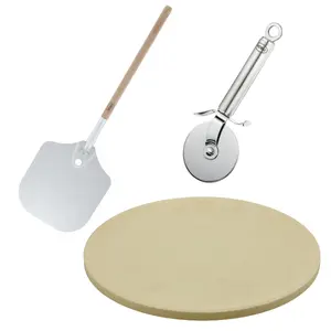 Barbecue Pizza Set Rosle 25427 — round sand-colour baking stone, stainless-steel peel