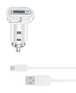 Car USB Charger Kit 2A with Micro-USB cable, 12/24V input, 5V output, 1 m cable, White