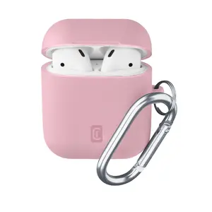 Soft touch silicone AirPods 1 & 2 case with hook, Pink — Cellularline Bounce, 45×24×55 mm