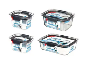 Food storage containers set, sistema Brilliance 4-pack, clear plastic, airtight lids