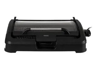 Kontaktgrils ORAVA EG-1300 — 2200 W, taisnstūrveida, režģis + grila plātne, regulējams termostats, 505×380×120 mm, melns